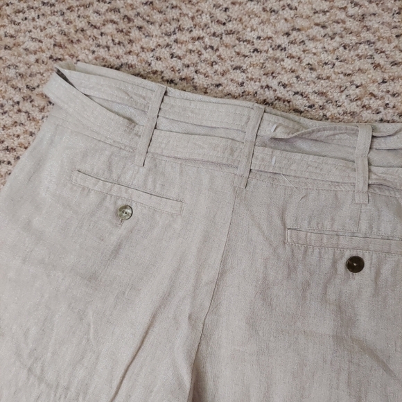 Willi Smith Womens Pants Linen Blend Crop Wide Leg Metallic Beige Khaki Size 10 - Picture 11 of 14